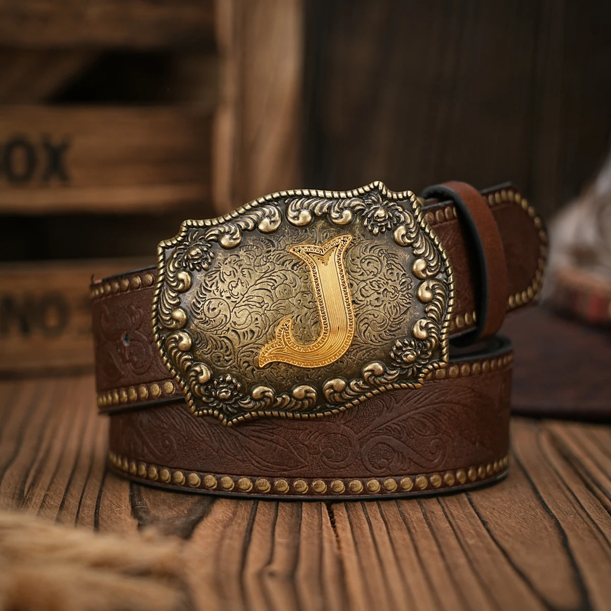 Cinto de couro Cowboy Courage com inicial personalizado