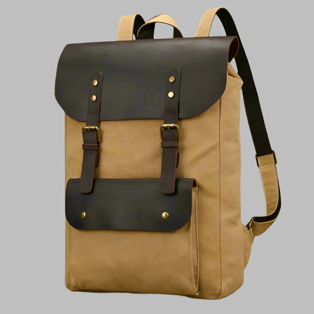 Mochila de Couro e Lona Genuine | Mochila Vintage para Laptop de Faculdade