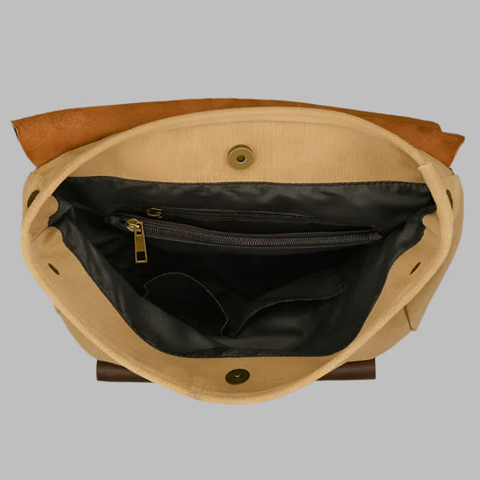 Mochila de Couro e Lona Genuine | Mochila Vintage para Laptop de Faculdade