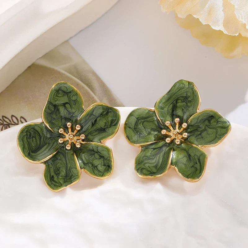 Brincos de Estudo em Esmalte Verde Vintage