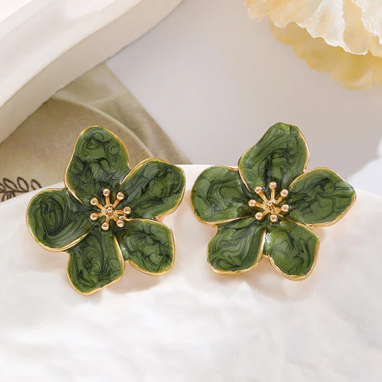 Brincos de Estudo em Esmalte Verde Vintage