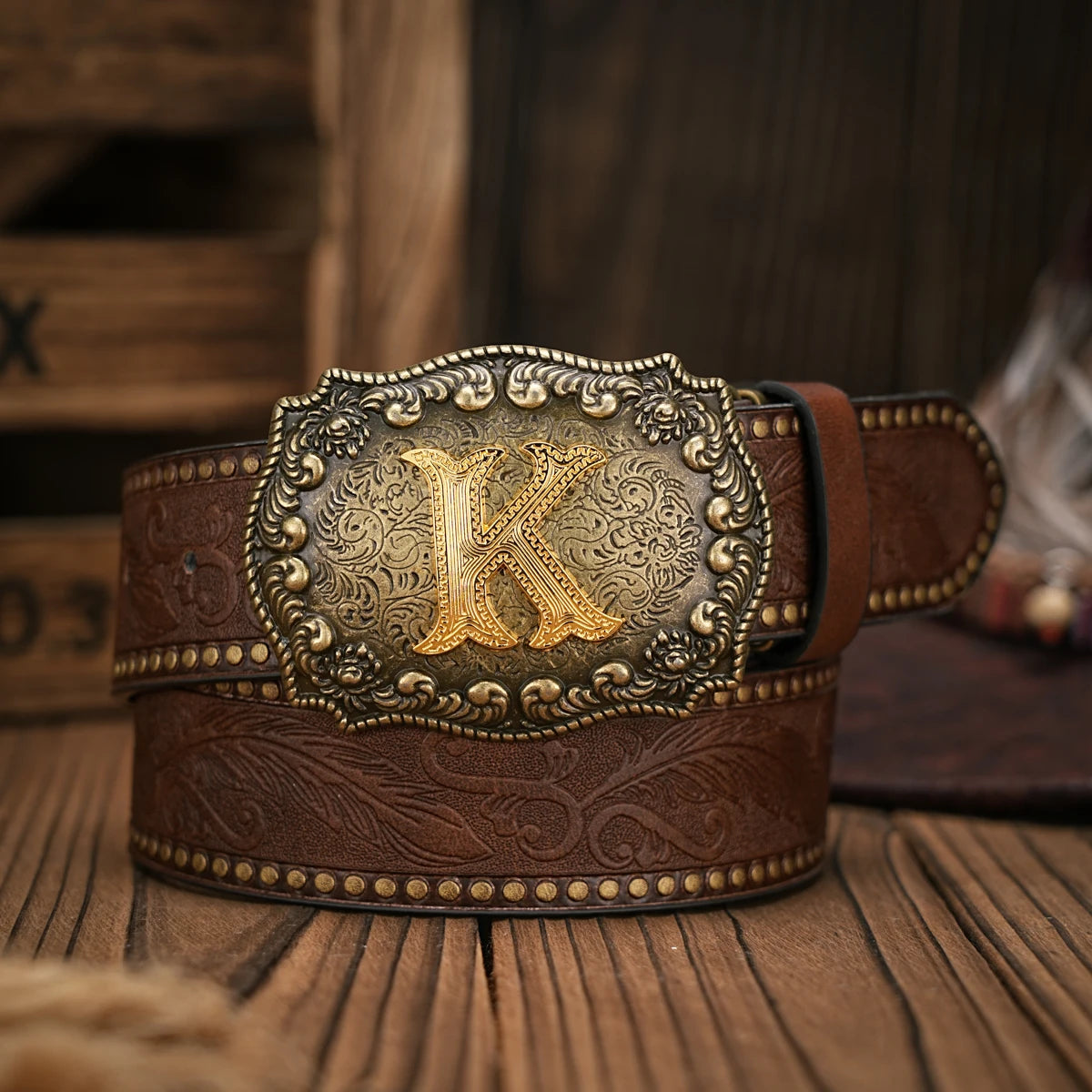 Cinto de couro Cowboy Courage com inicial personalizado