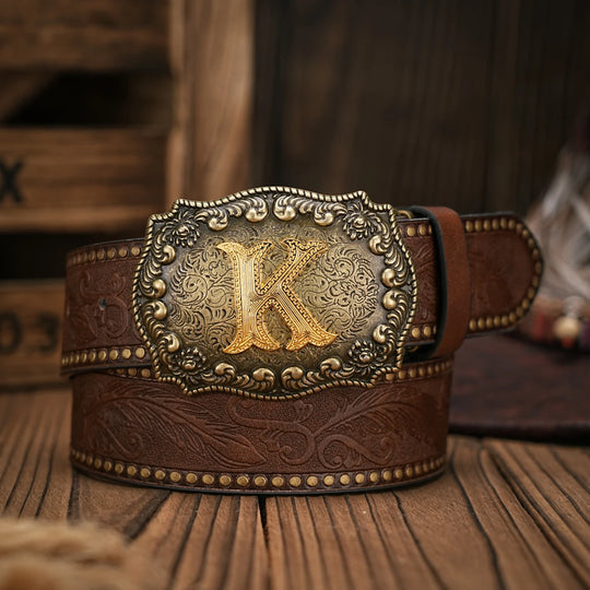 Cinto de couro Cowboy Courage com inicial personalizado