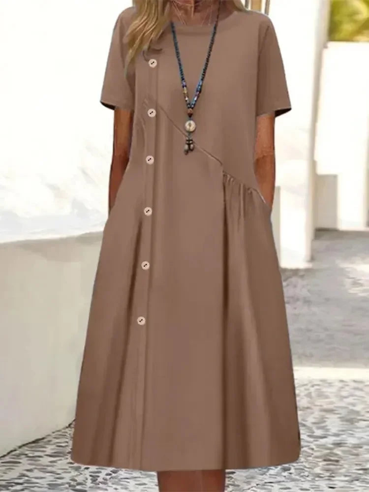 Sarah | VESTIDO MIDI DE ALGODÃO LISTRADO COM ELEGÂNCIA DESCONTRAÍDA