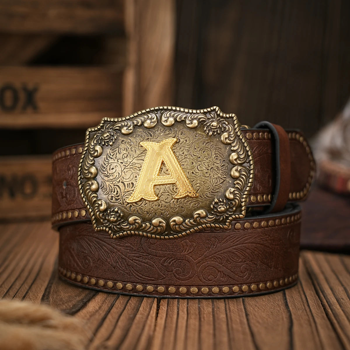 Cinto de couro Cowboy Courage com inicial personalizado