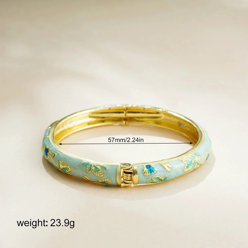 Pulseira Aberta Cloisonné Floral Vintage