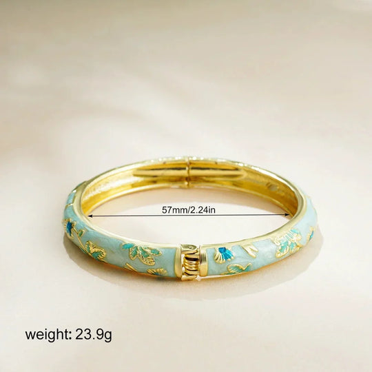Pulseira Aberta Cloisonné Floral Vintage