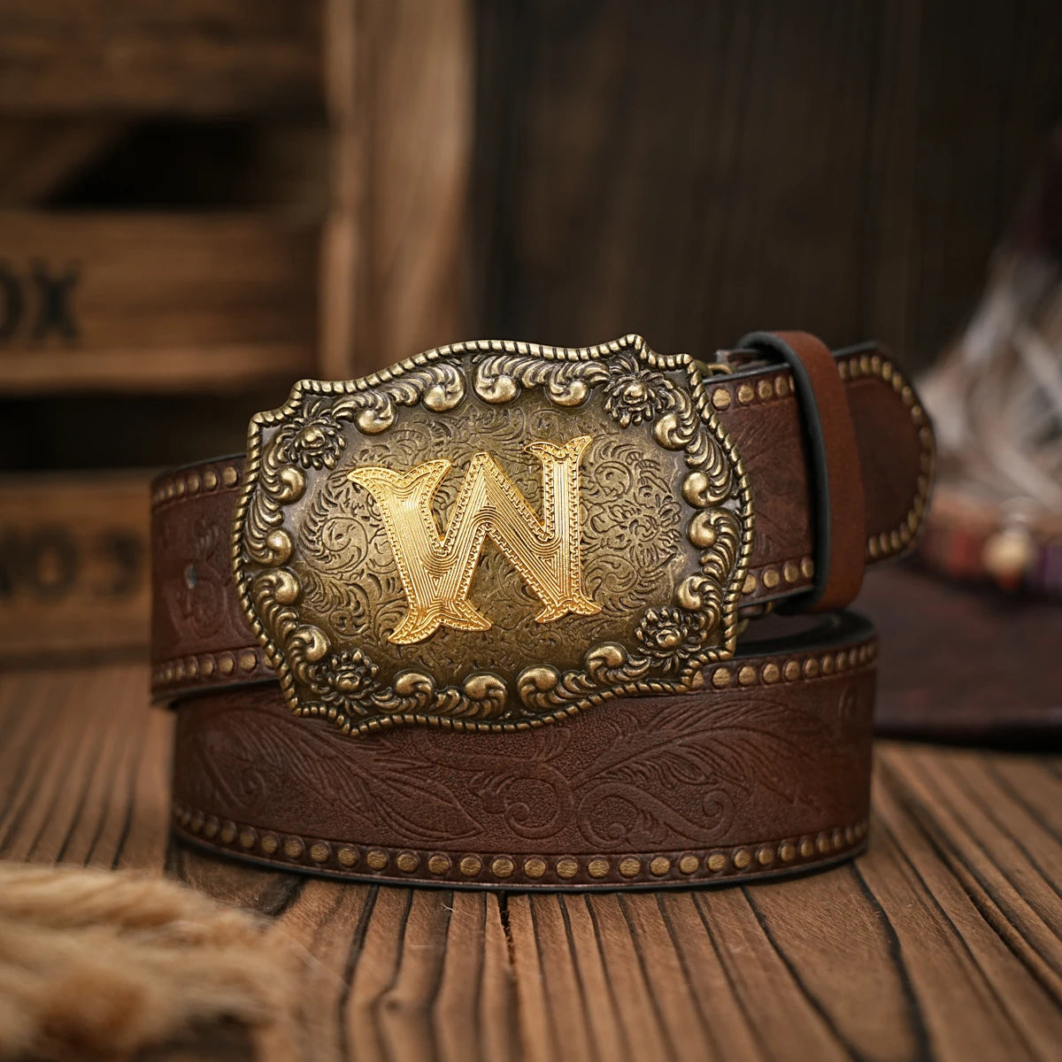 Cinto de couro Cowboy Courage com inicial personalizado