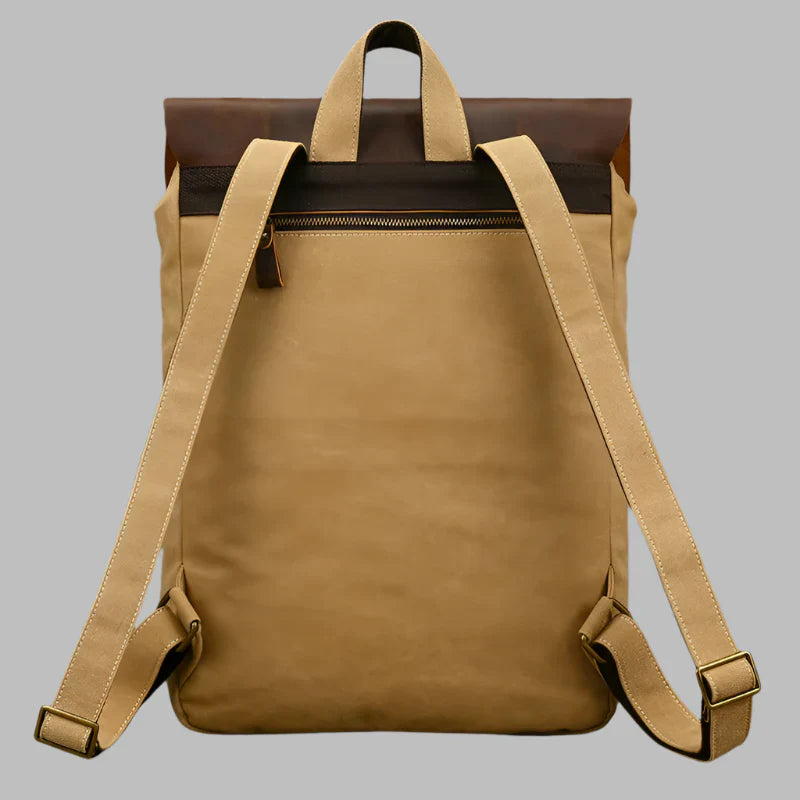 Mochila de Couro e Lona Genuine | Mochila Vintage para Laptop de Faculdade