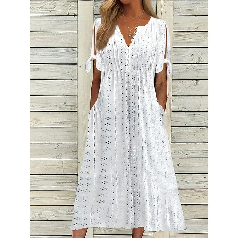 Isa | VESTIDO MIDI DE ALGODÃO LISTRADO COM ELEGÂNCIA DESCONTRAÍDA