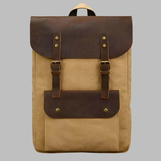 Mochila de Couro e Lona Genuine | Mochila Vintage para Laptop de Faculdade