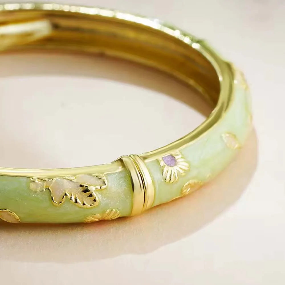 Pulseira Aberta Cloisonné Floral Vintage