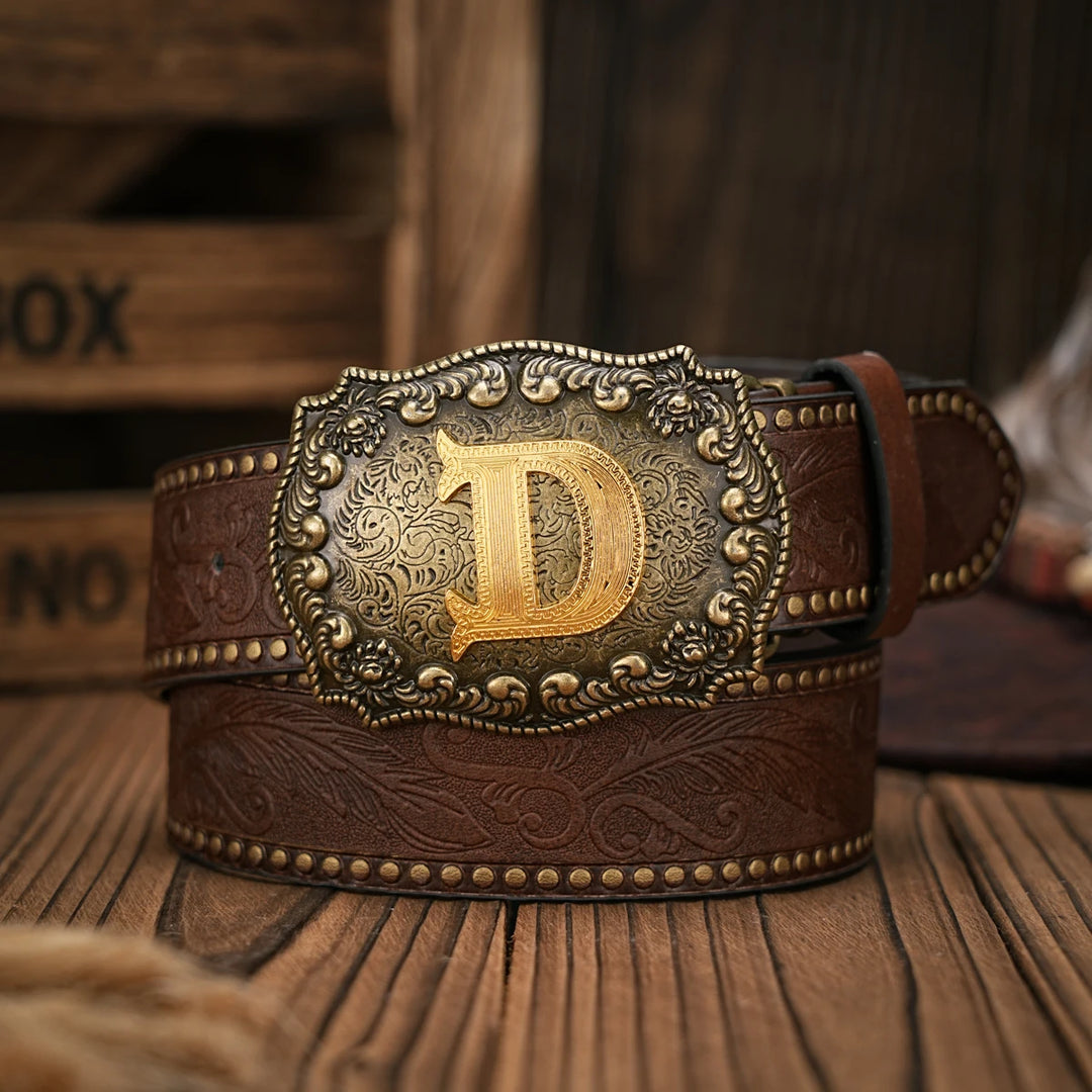 Cinto de couro Cowboy Courage com inicial personalizado