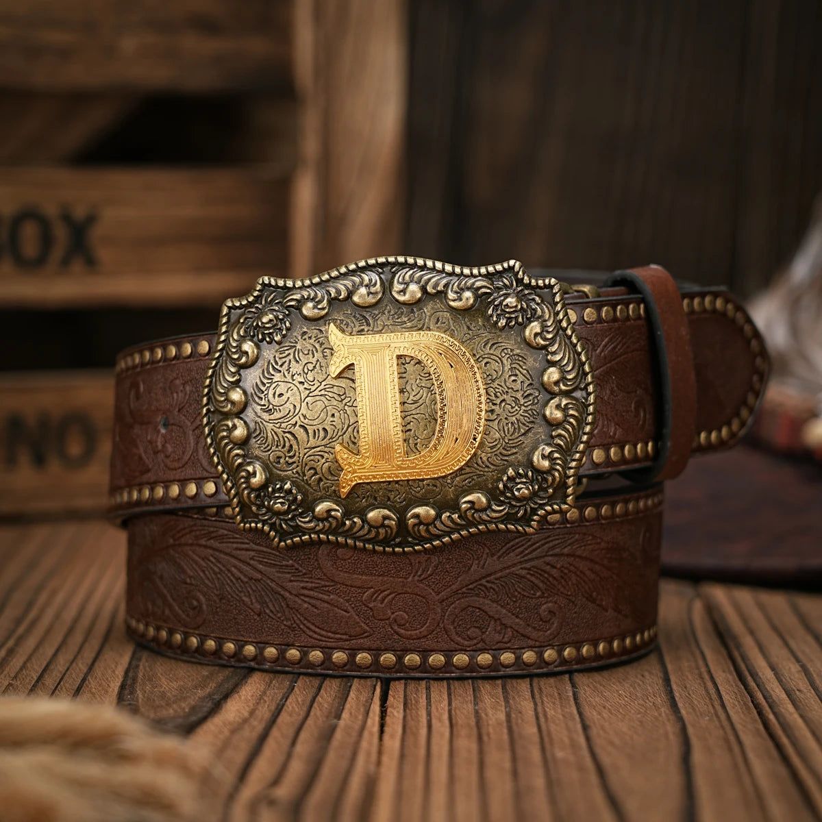 Cinto de couro Cowboy Courage com inicial personalizado