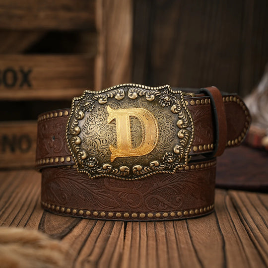 Cinto de couro Cowboy Courage com inicial personalizado