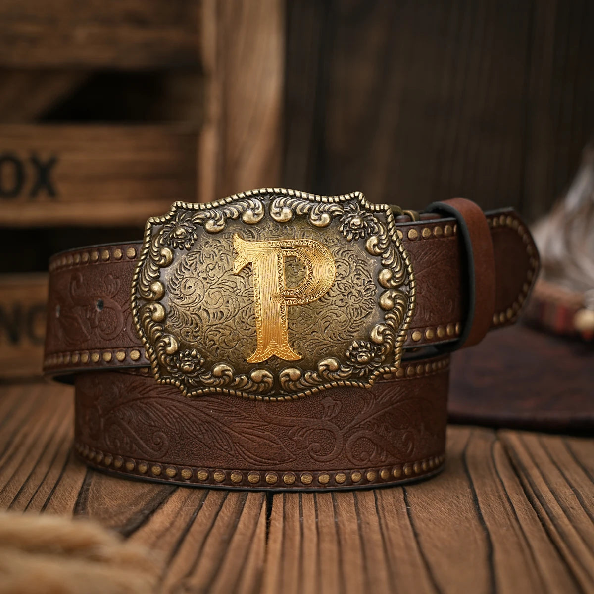 Cinto de couro Cowboy Courage com inicial personalizado
