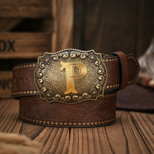 Cinto de couro Cowboy Courage com inicial personalizado