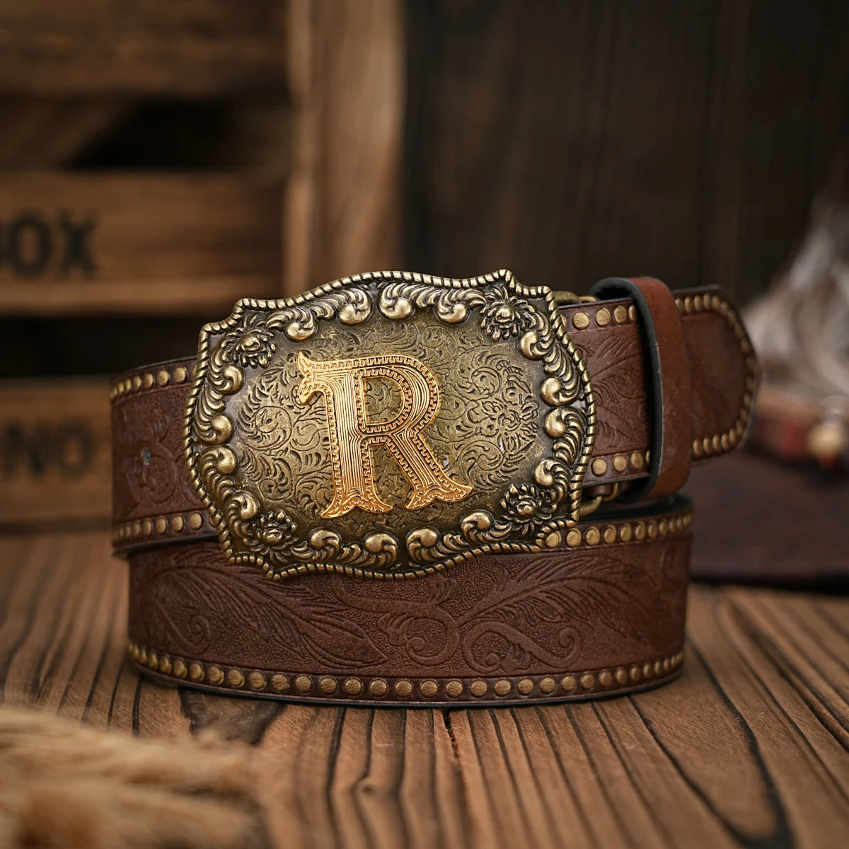 Cinto de couro Cowboy Courage com inicial personalizado