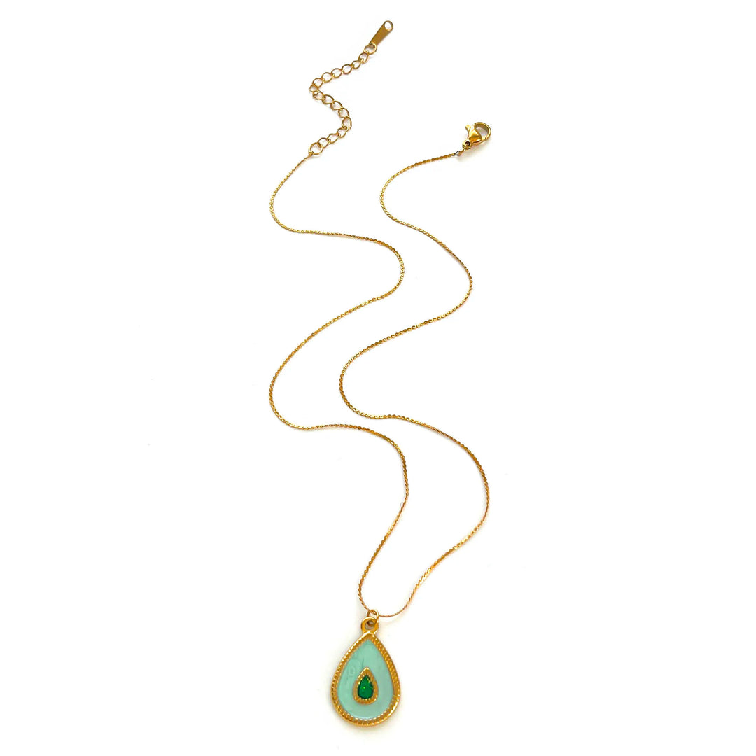 Conjunto de Colar com Pingente de Borboleta Azul e Gota d'Água