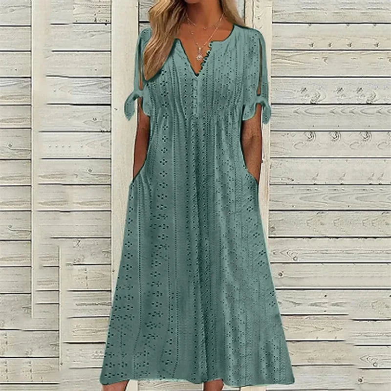 Isa | VESTIDO MIDI DE ALGODÃO LISTRADO COM ELEGÂNCIA DESCONTRAÍDA
