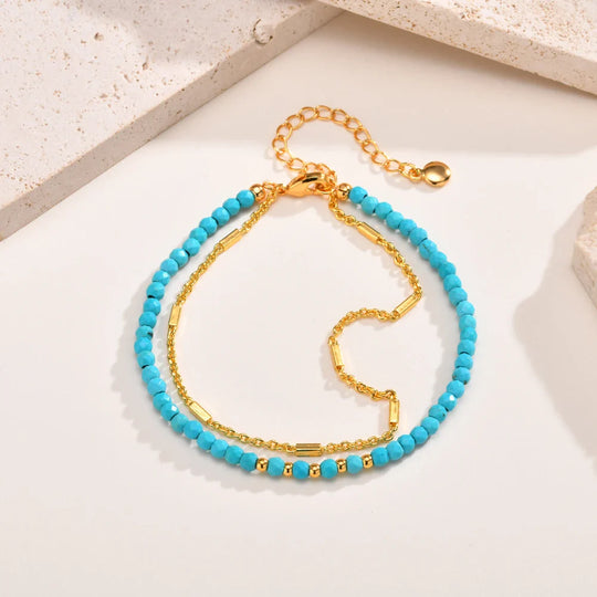 Pulseira de Turquesa com Dupla Corrente em Ouro Atemporal