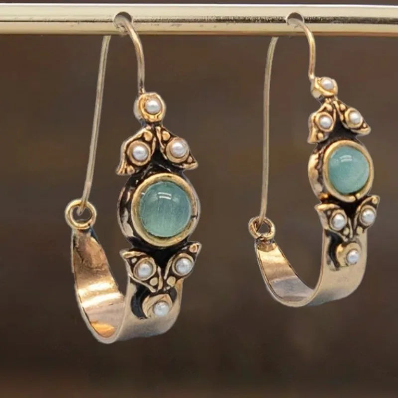 Brincos de Pérola Cabochão Vintage Mint