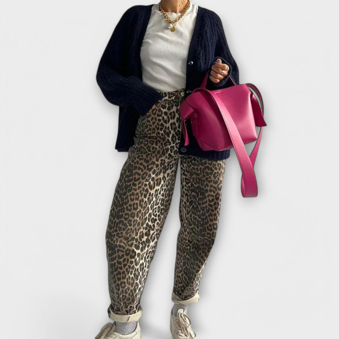 Chandra - Jeans Vintage com Estampa de Leopardo
