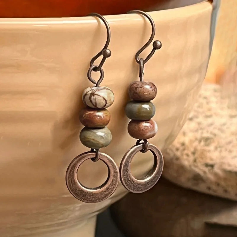 Brincos de Argola com Pérolas de Pedra Rústica