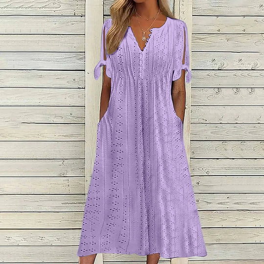 Isa | VESTIDO MIDI DE ALGODÃO LISTRADO COM ELEGÂNCIA DESCONTRAÍDA