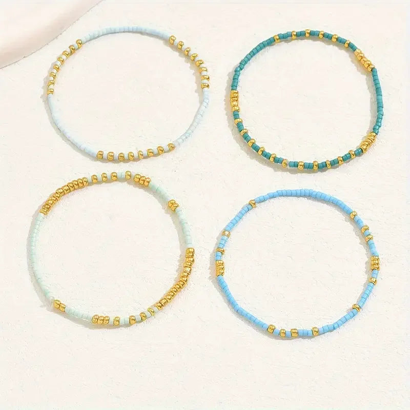 Conjunto de Pulseiras de Pérolas Turquesa Boêmia Chic