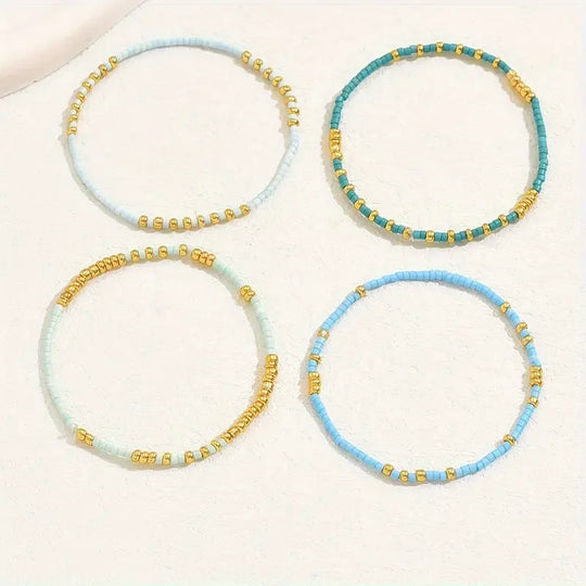 Conjunto de Pulseiras de Pérolas Turquesa Boêmia Chic