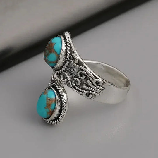 Anel de Banda Cruz em Turquesa Vintage Elegante