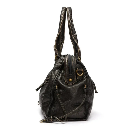 Bolsa de mão preta de couro vintage elegante