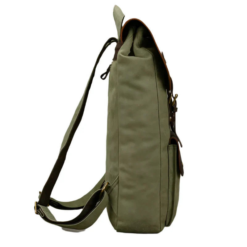 Mochila de Couro e Lona Genuine | Mochila Vintage para Laptop de Faculdade