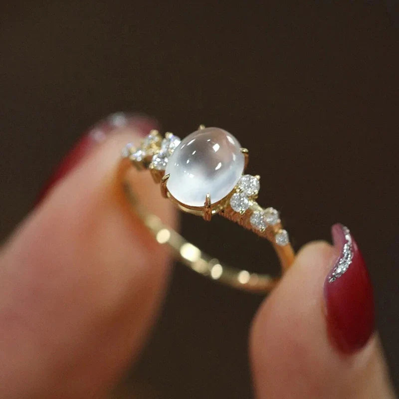 Anel de Diamante com Pedra da Lua Lunar Glow