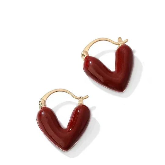 Brincos de Coração Vermelho Esmalte Romântico