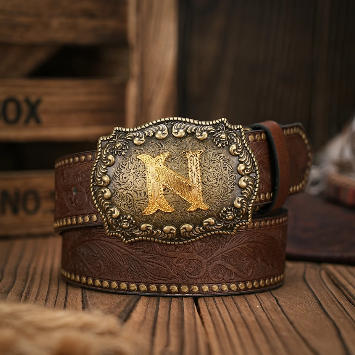 Cinto de couro Cowboy Courage com inicial personalizado