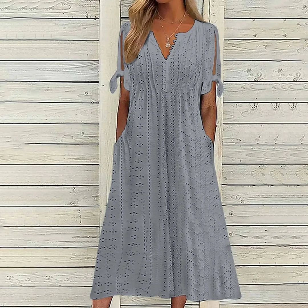 Isa | VESTIDO MIDI DE ALGODÃO LISTRADO COM ELEGÂNCIA DESCONTRAÍDA
