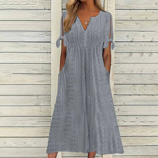 Isa | VESTIDO MIDI DE ALGODÃO LISTRADO COM ELEGÂNCIA DESCONTRAÍDA
