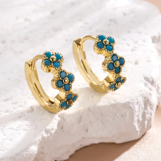 Brincos de Argola com Flor Azul Turquesa Chic