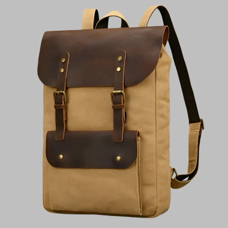 Mochila de Couro e Lona Genuine | Mochila Vintage para Laptop de Faculdade