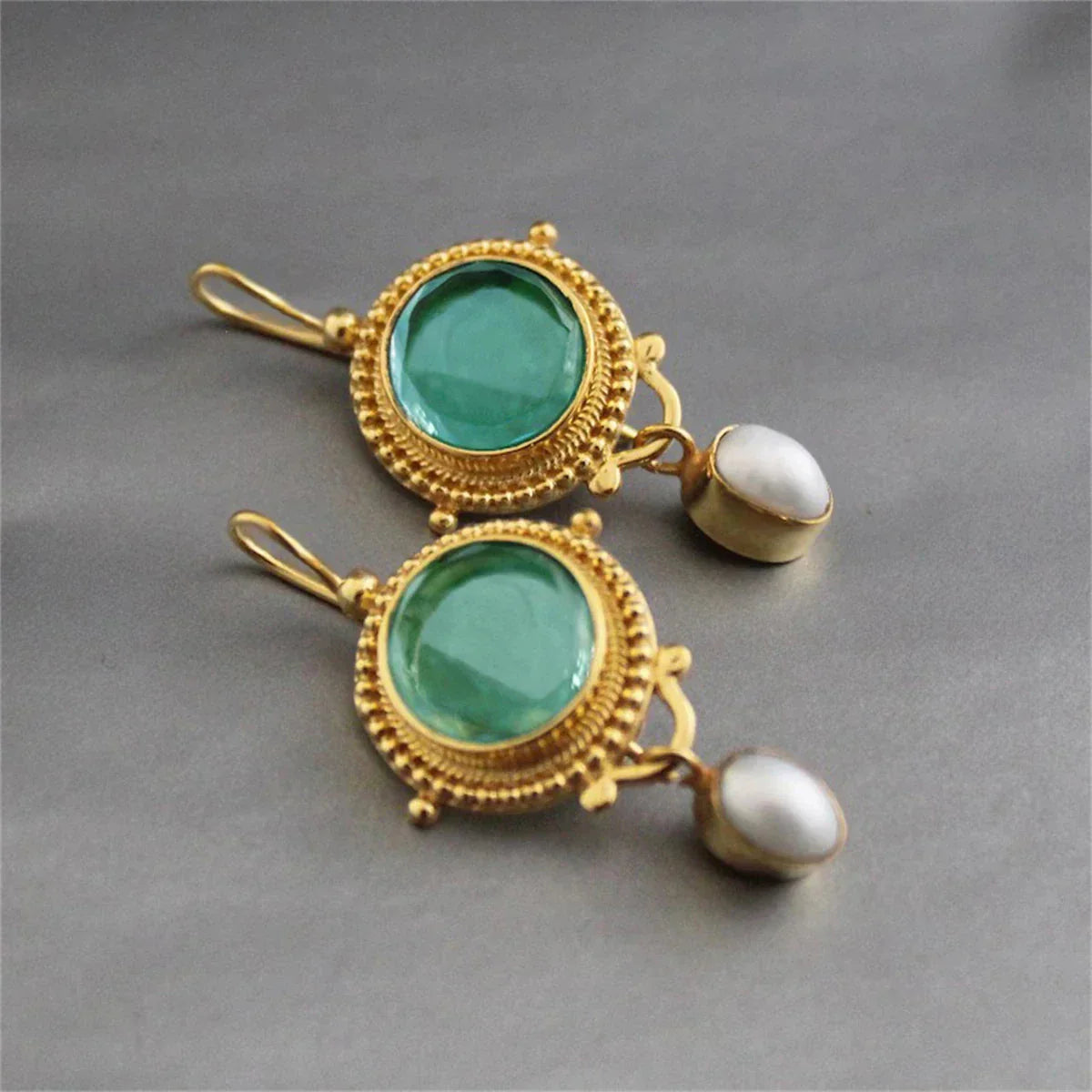 Brincos Vintage de Turquesa e Pérola
