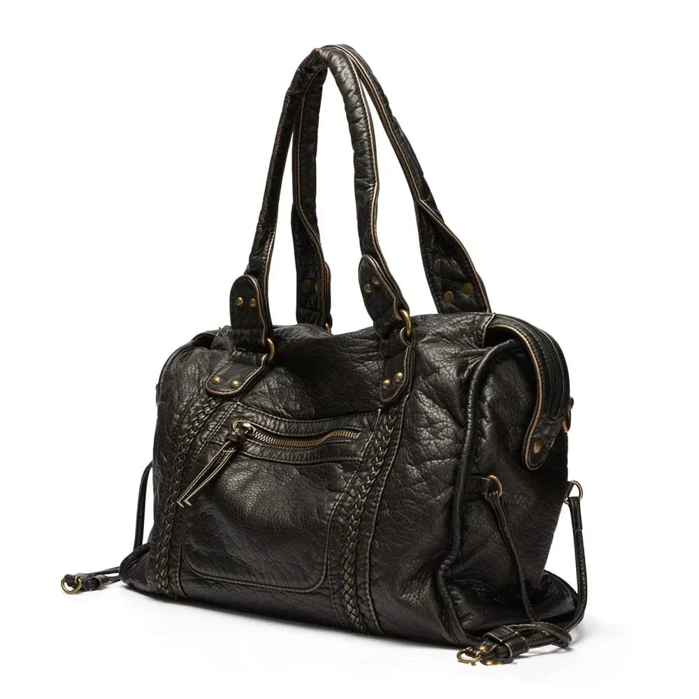 Bolsa de mão preta de couro vintage elegante