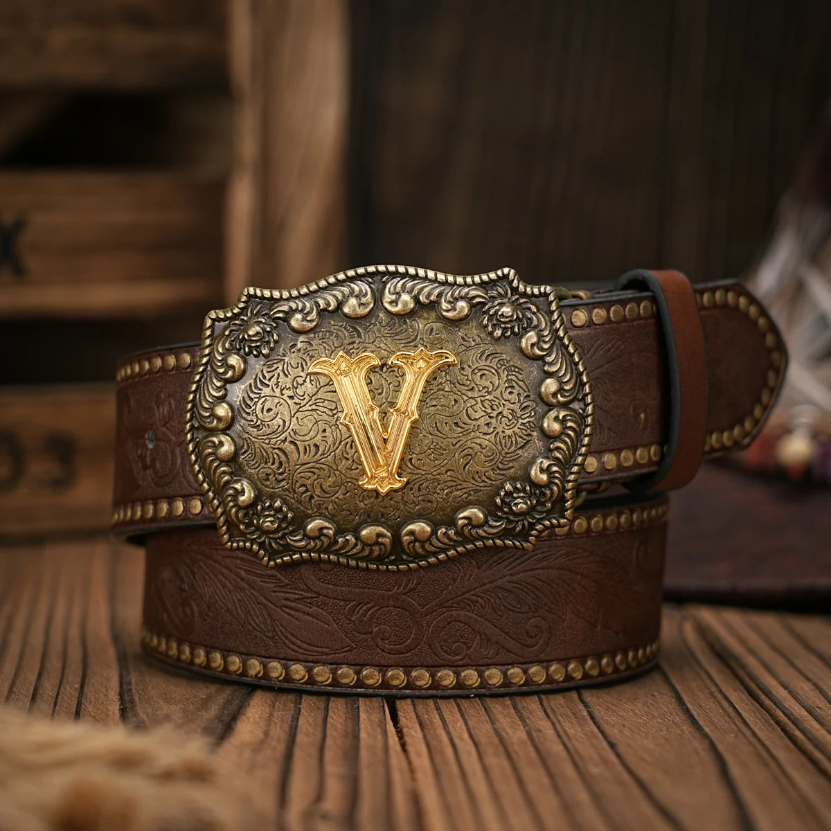 Cinto de couro Cowboy Courage com inicial personalizado