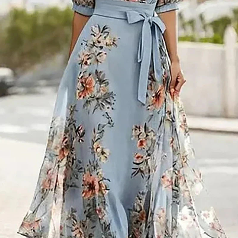 Vanessa™ - Vestido Maxi Boho com Decote em V e Laço