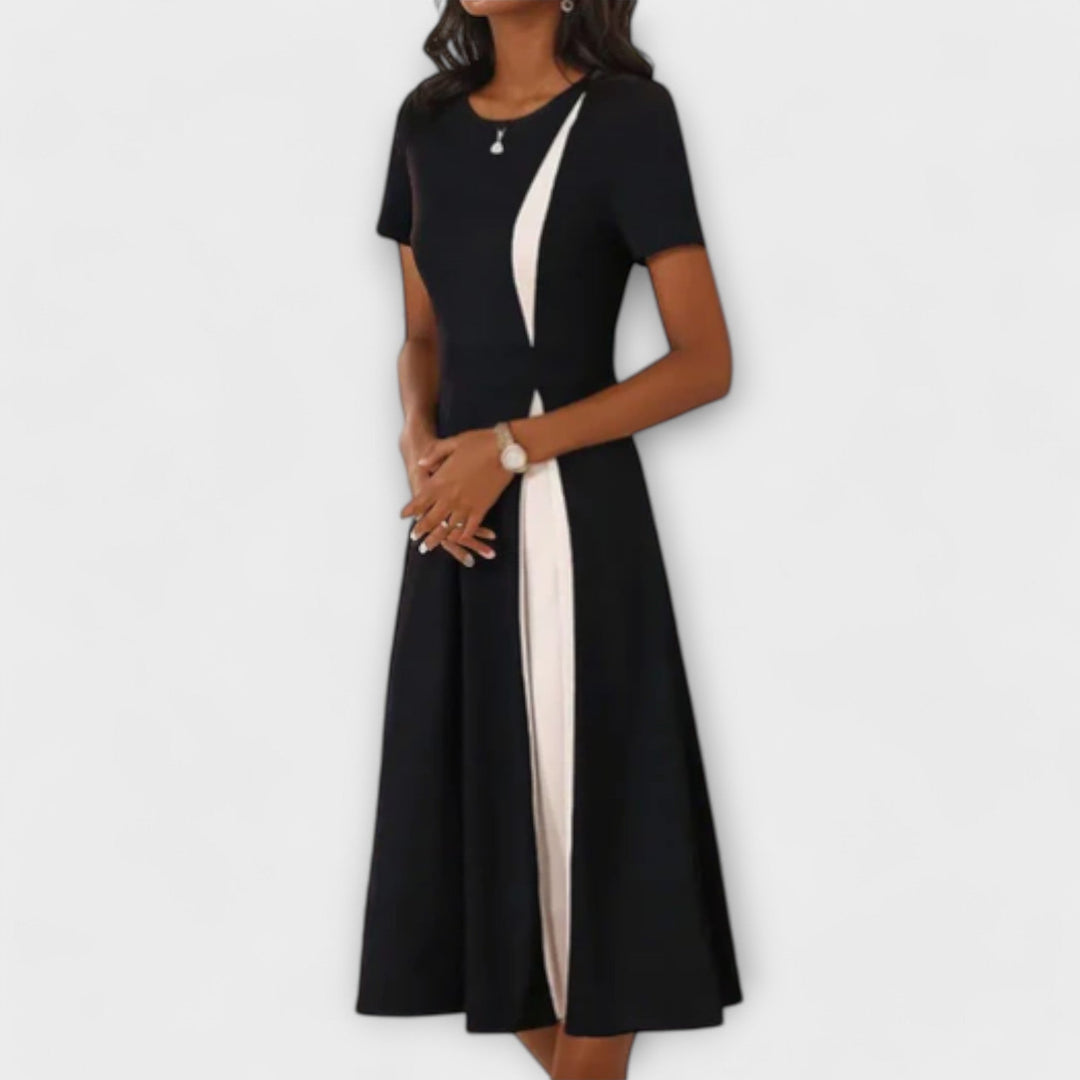 Hanne - Vestido Midi Preto e Branco