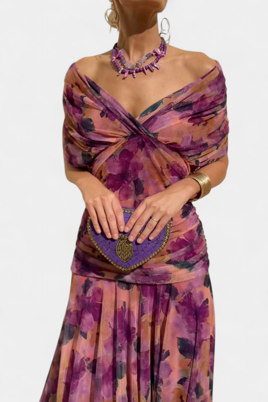 Eloria | Vestido Elegante Feminino | Vestido Floral Longo Romântico