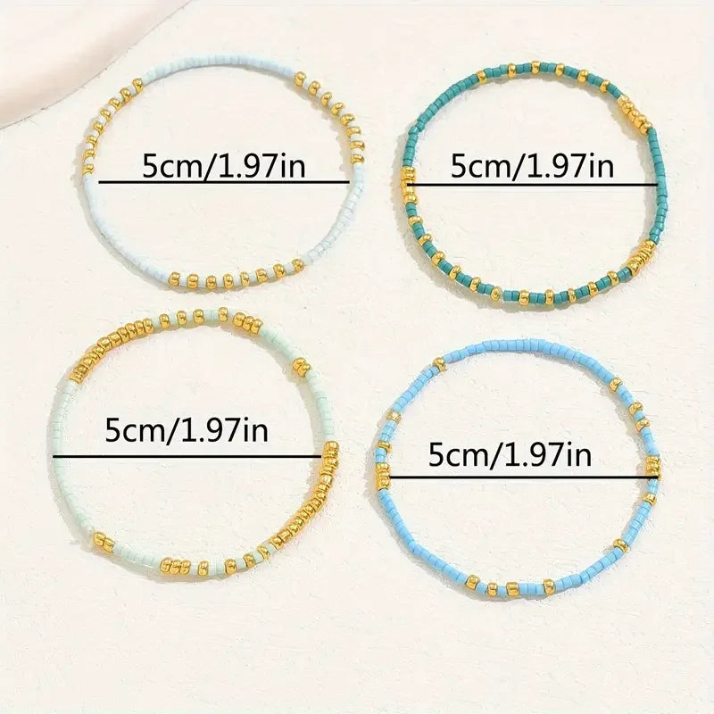 Conjunto de Pulseiras de Pérolas Turquesa Boêmia Chic