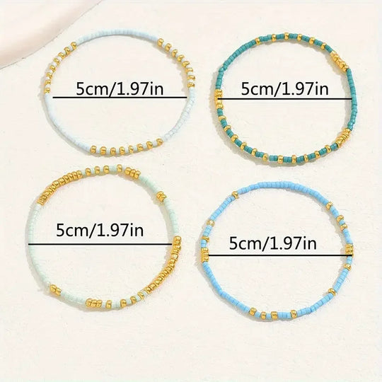 Conjunto de Pulseiras de Pérolas Turquesa Boêmia Chic