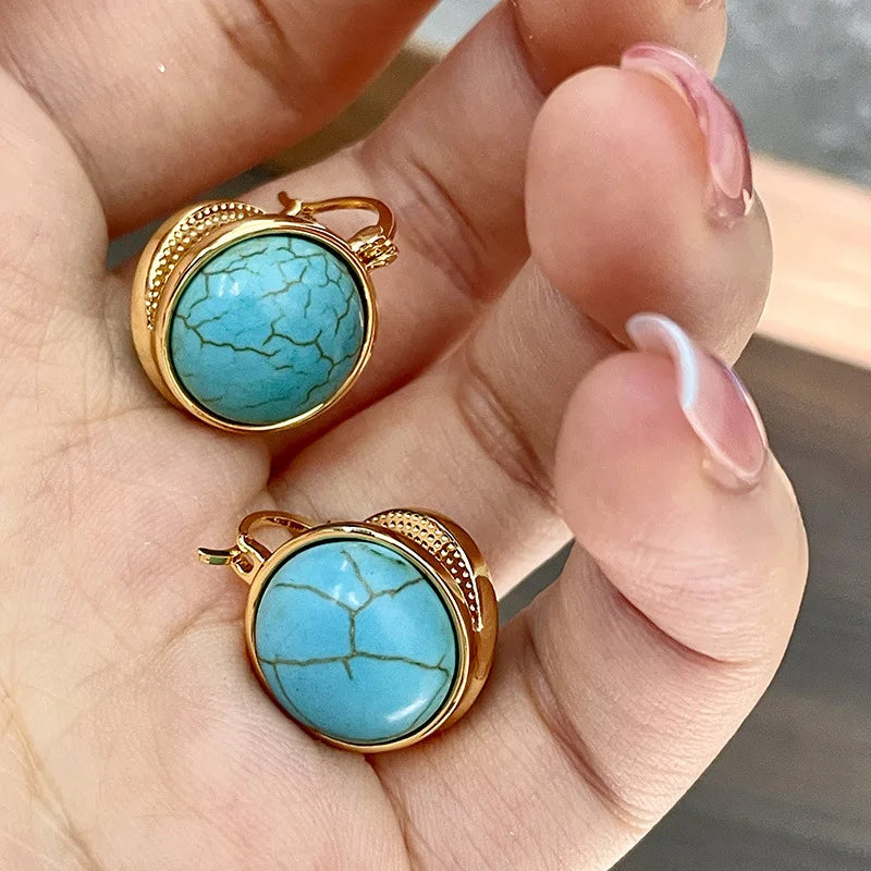 Brincos Elegantes Vintage Geométricos em Turquesa